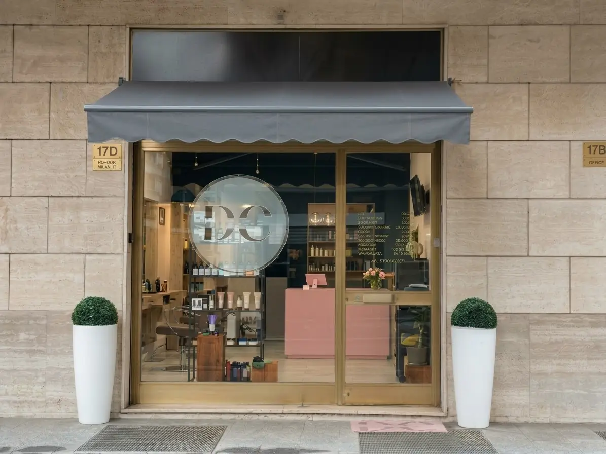 The salon front at number 17d with the DC logo